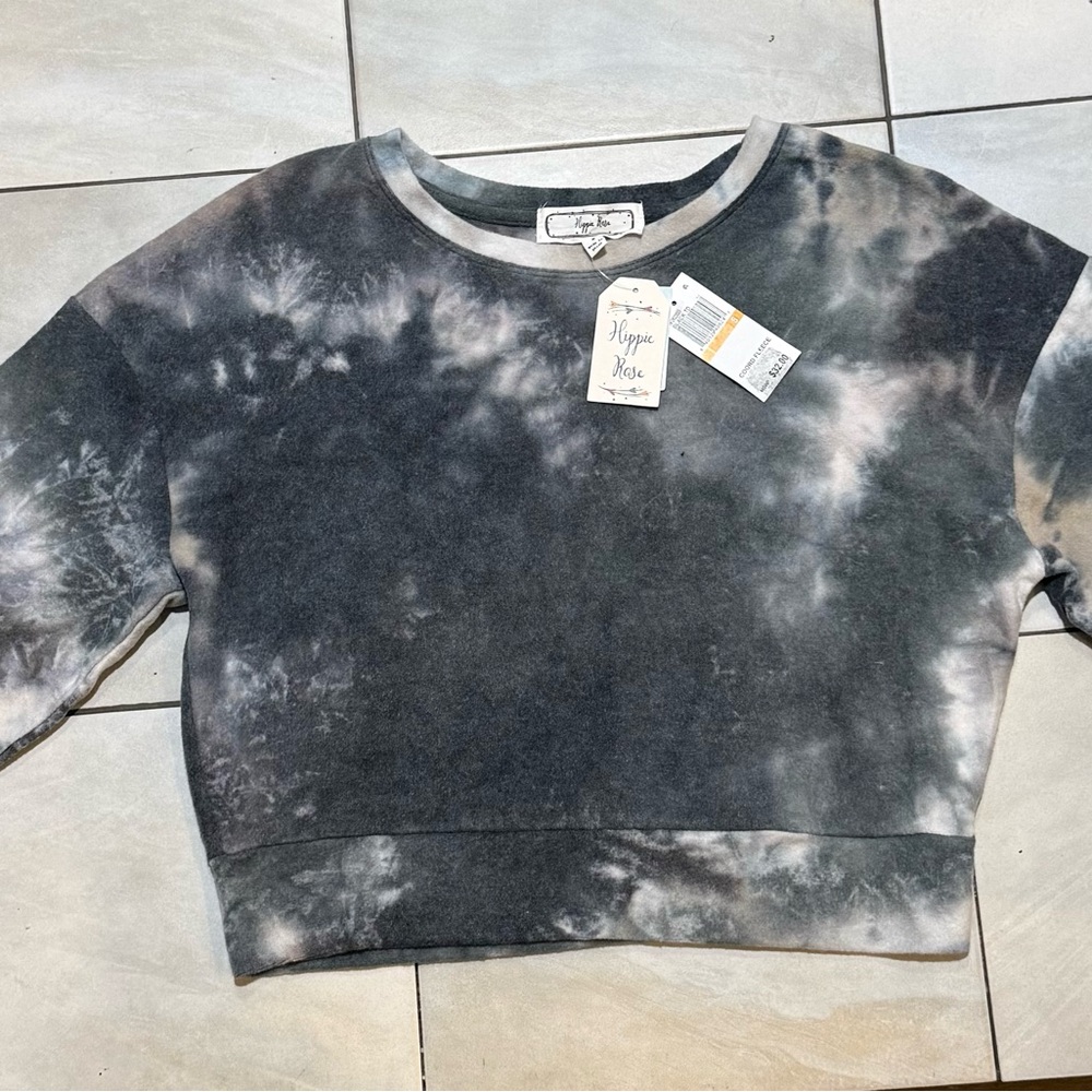 Hippie Rose Tie Dye Cropped Crewneck Sweatshirt NWT